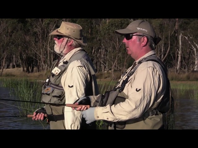 Gavin Hurley and Roger Butler fly fishing in Tasmania.