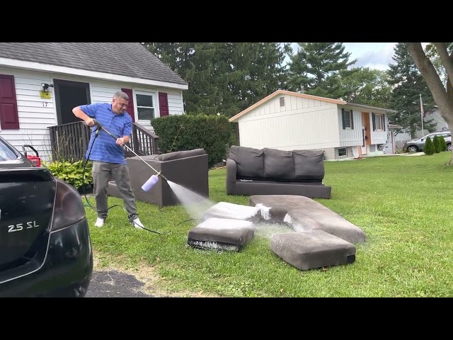 Pressure washing a couch