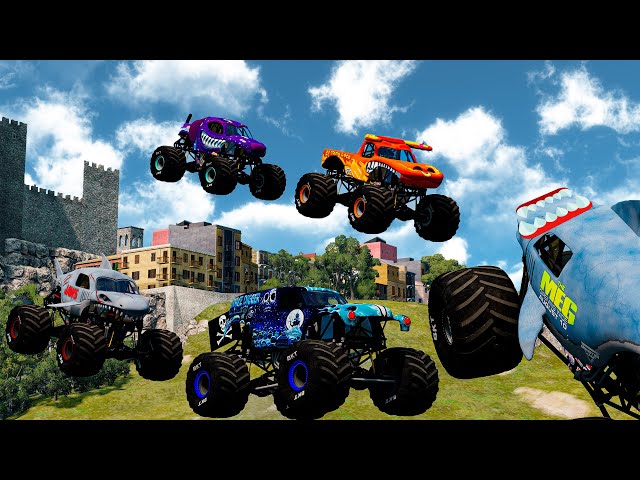 10 MONSTER TRUCKS VS  POLICE Epic Chase |JAM| Mayhem in BeamNG Drive|