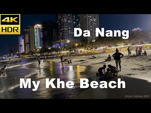 4K HDR | Night Walking My Khe Beach in Da Nang City | Vietnam 2023 - Binaural Audio