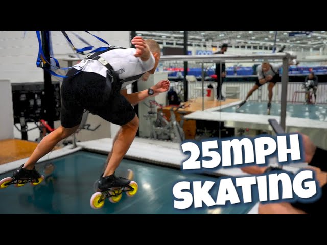 Inline Skating on a super treadmill - 25mph top speed!