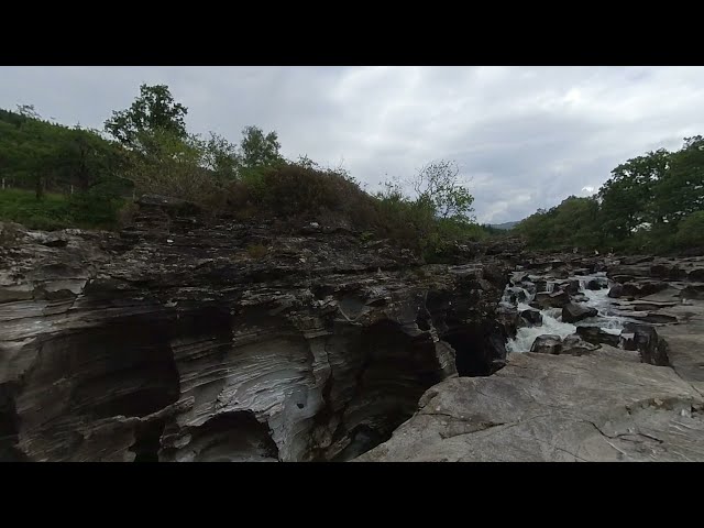 Easan Dubha waterfall, Glen Orchy, Scotland.  3D 180 VR