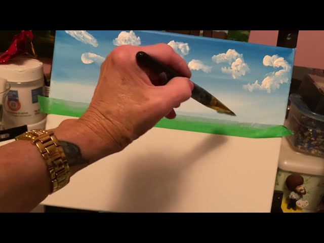 How beginners paint a Blue Sky and Fluffy Clouds with Acrylic paint step by step..easy techniques