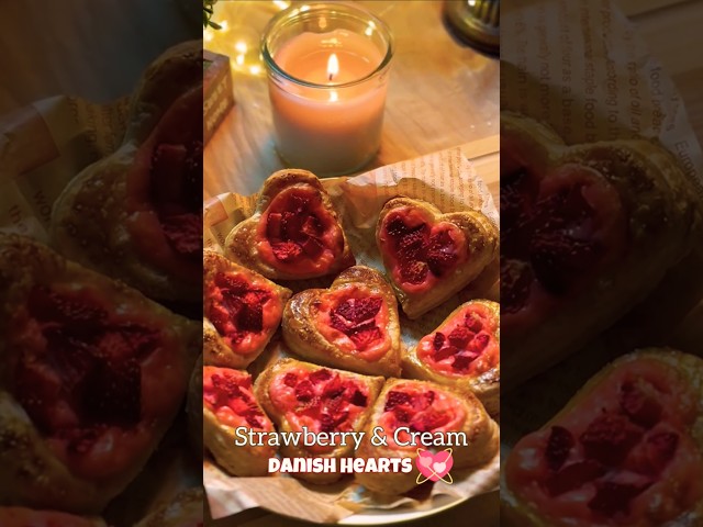 How to make strawberry and cream Danish hearts😋#shorts #recipe #simple #easyrecipe#breakfast #yummy