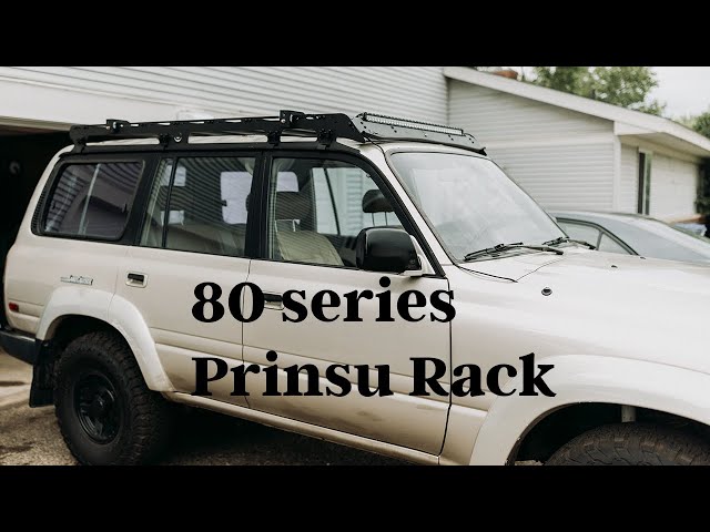 80 Series Land Cruiser Prinsu Roof Rack Installation w/ light bar and awning mount