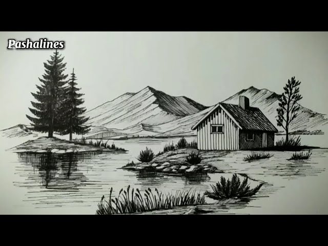 How to draw beautiful landscape with shading | Ink pen drawing