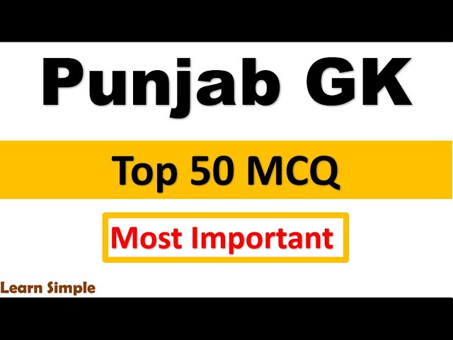 Punjab GK TOP 50 MCQ !! Learn Simple