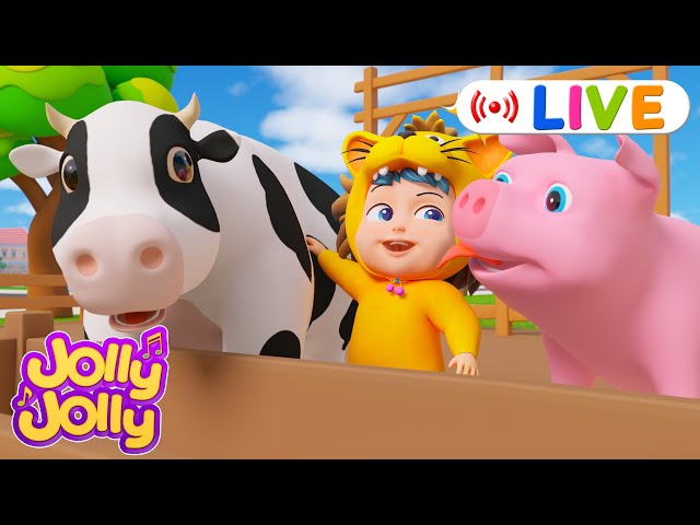 🎵 LIVE🔴Old MacDonald Had a Farm + More | Fun Kids Songs by Jolly Jolly - Learn and Play! 🎶🐄