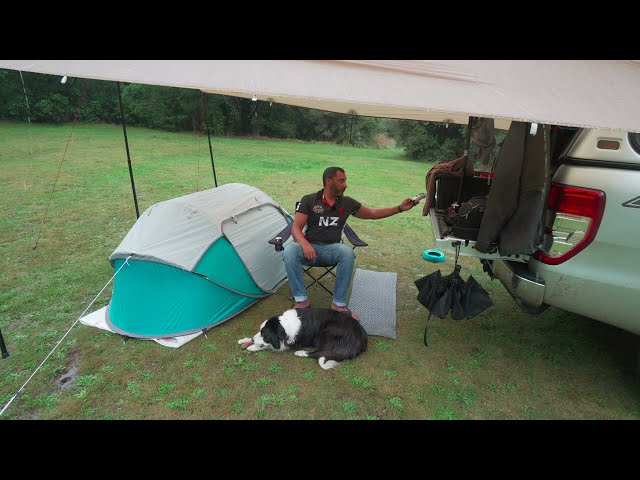 Car CAMPING in RAIN - Popup TENT