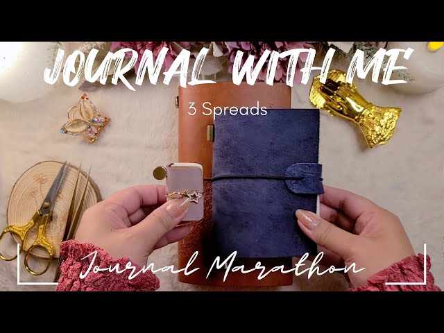 ASMR Aesthetic Vintage Journaling | 1 Video 3 Journals - Blue, Purple & Orange | Journal Marathon