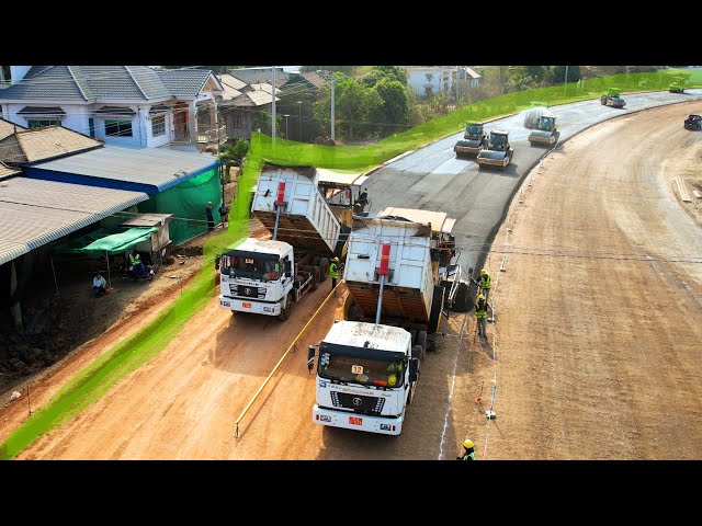 The Greater Power Working Together, Two Gravel Pavers and Dump Trucks Create the Ideal Gravel Base