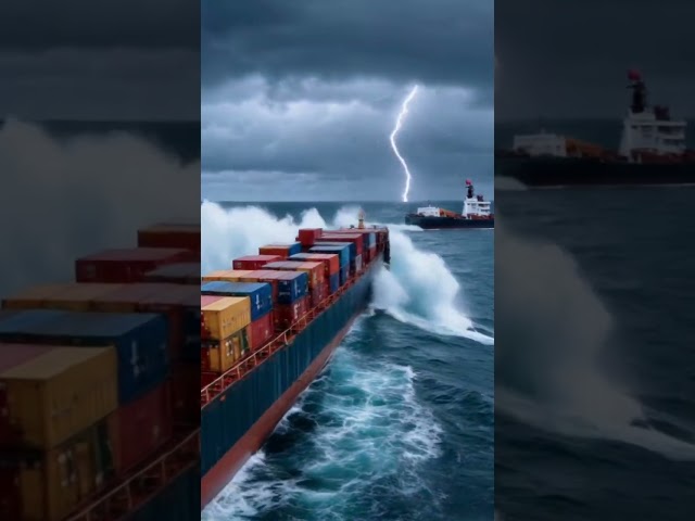 how the container ship got out of the big waves #north  #ocean #sea