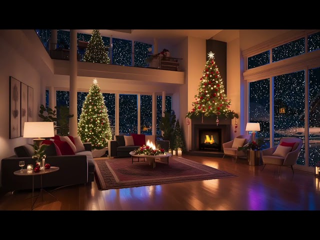 Cozy Christmas Ambience | Relaxing Music, Crackling Fireplace and Gentle Snowfall