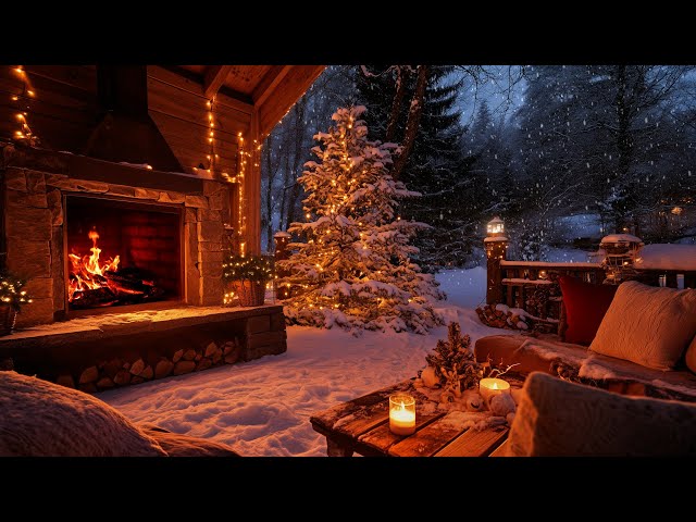 Dreamy Winter Porch Ambience (12 HOURS) 🔥 Fire Sounds for Relaxation & Sleep