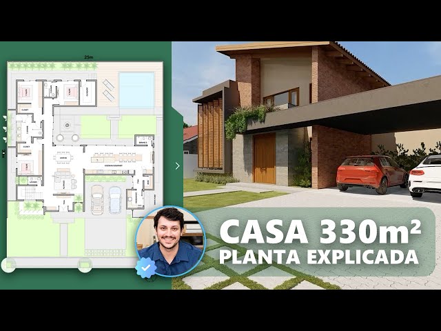 Planta de Casa 330m² - Cozinha Gourmet com Churrasqueira