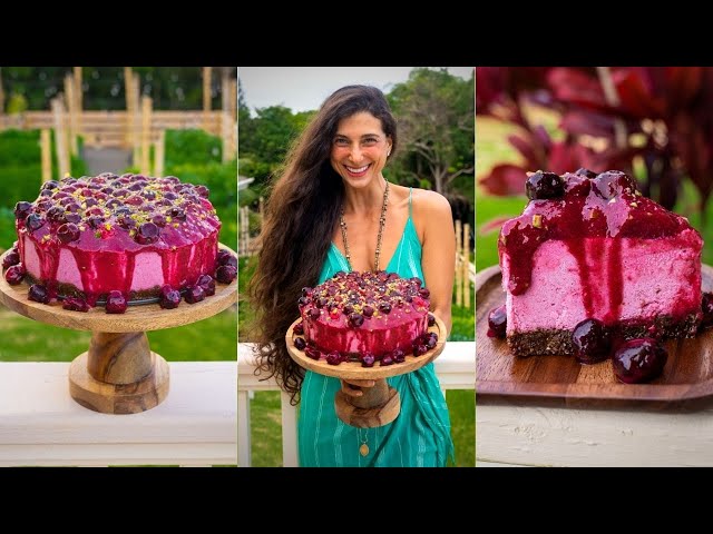 BEST VEGAN DESSERT 🍒 Cherry Dragonfruit Cheesecake 🎂  Easy No-Bake FullyRaw Recipe