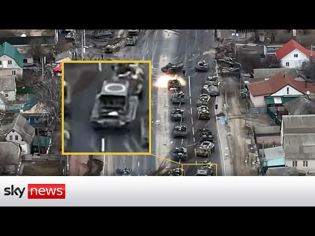 Ukraine War: Dramatic drone footage shows Russian convoy 'ambush'