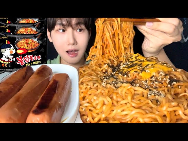 ASMR. Buldak Stir-fried Noodles & Sausages Eating Show [Mukbang]