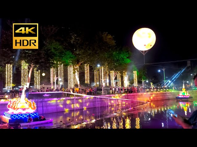 4K HDR | Moonlight Reflection Loy Krathong Along The Canal / Bangkok