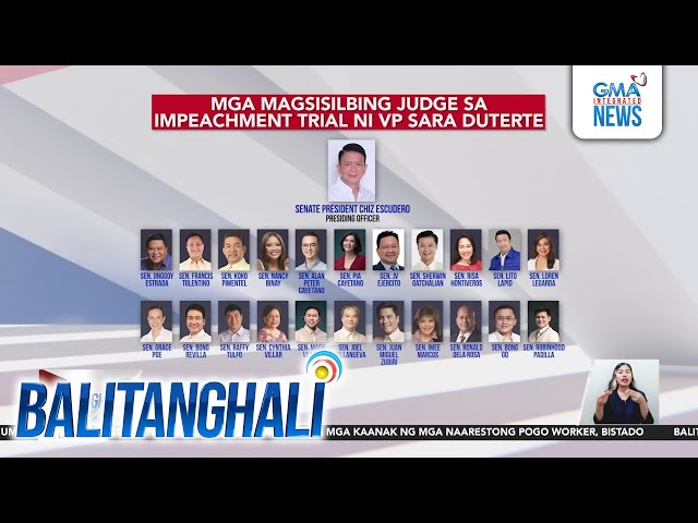 Mga magsisilbing judge sa impeachment trial ni VP Sara Duterte | Balitanghali