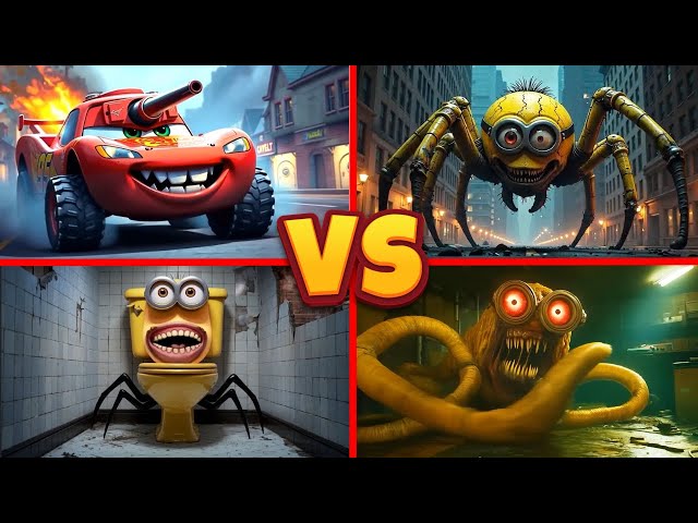 Tank Mcqueen 🆚 Spider Monster Minions 🆚 Skibidi Minions 🆚