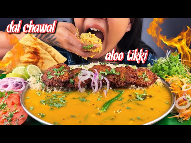 COOKING & EATING DAL CHAWAL WITH CRISPY ALOO & CARROT TIKKI MUKBANG | EATING DAL CHAWAL & PAKODA