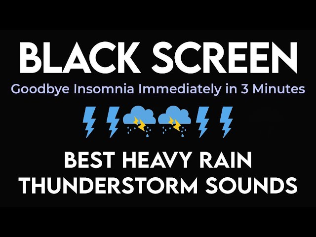 Goodbye Insomnia Immediately In 3 Minutes With Best Heavy Rain Thunderstorm Sounds | Black Screen