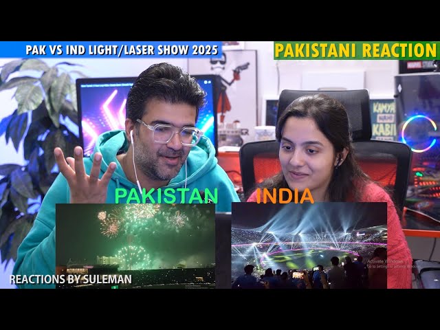 Pakistani Couple Reacts To India Vs Pakistan Stadium Light/ laser Show Comparison | Champions Trophy