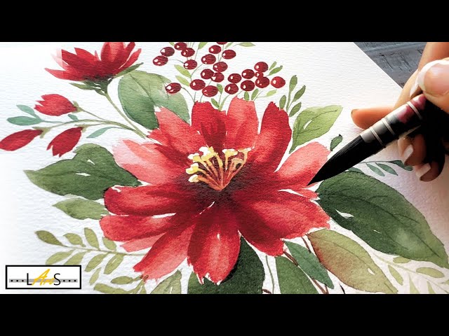 The BEST Free-Flowing Christmas Blossoms! Watercolor Flower Tutorial!