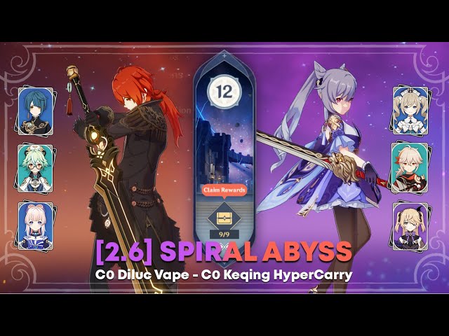 [GI] 2.6 Spiral Abyss Floor 12 - Diluc & Keqing OG 5* DPS Full Star Clear Gameplay! | Genshin Impact