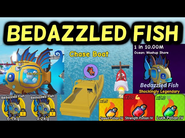 How to Get BEDAZZLED FISH & UNLOCK CHASE BOAT in GO FISHING [ Stats Rod Bait Gifts ]