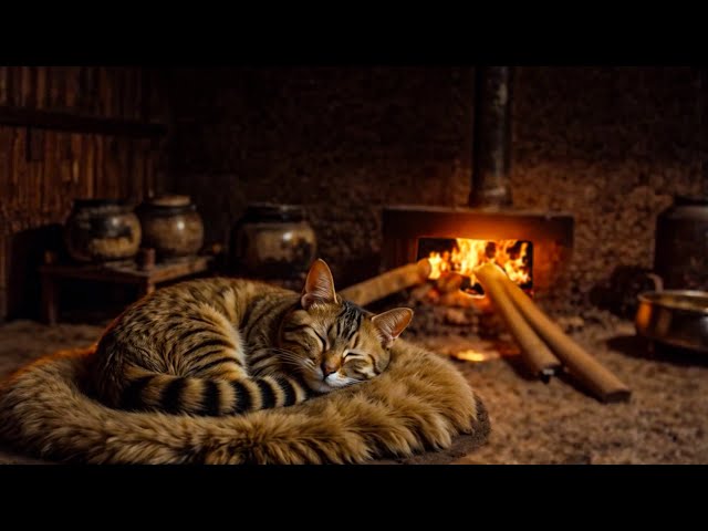 😴 Purring Cat for Sleep (NO ADS) with Fireplace Ambience