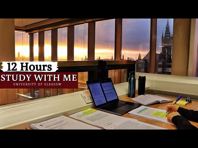 12 HOUR STUDY WITH ME at the LIBRARY | University of Glasgow,Background noise,10 min break, No Music