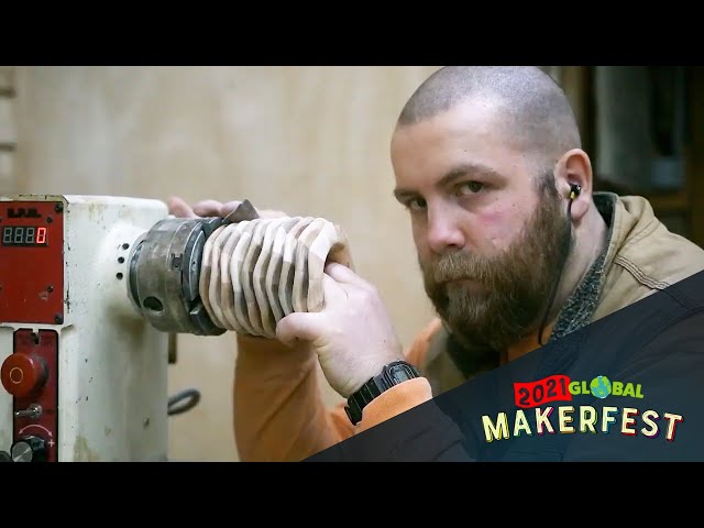 Paul Jackman Power Carves A Mini Wavy Vase | Global MakerFest 2021 Segment