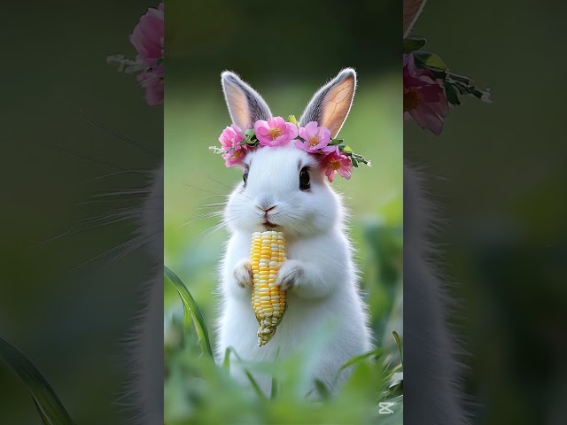 Smallest Cute White Rabbit Eats Corn #rabbit #bunny #tinyrabbit #pet