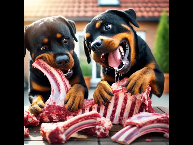 Drool Fest! Watch Rover & Cedes Devour a Raw Rib Cage #asmr #rotweiller #rawmeat #raw #meat