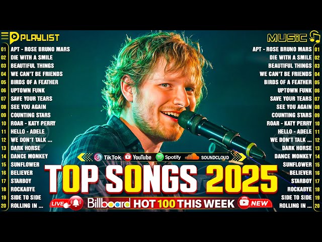 Ed Sheeran, Bruno Mars, Dua Lipa, Adele, Maroon 5, Rihanna, The Weeknd - Pop music 2025