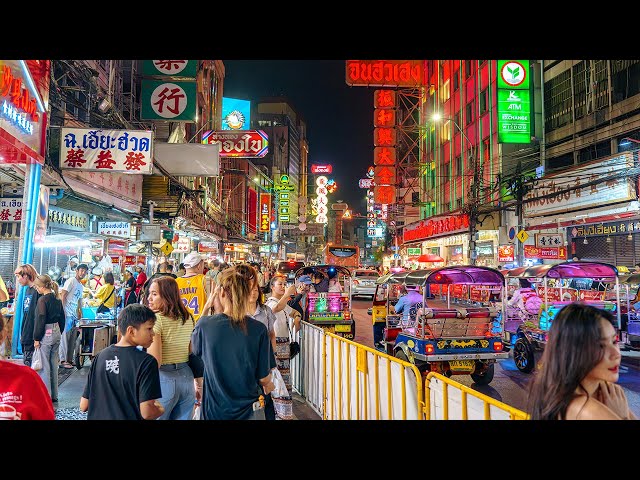 🇹🇭 Bangkok Chinatown Night Market with Neon Lights, Street Food Adventures | Thailand Tour 4K HDR