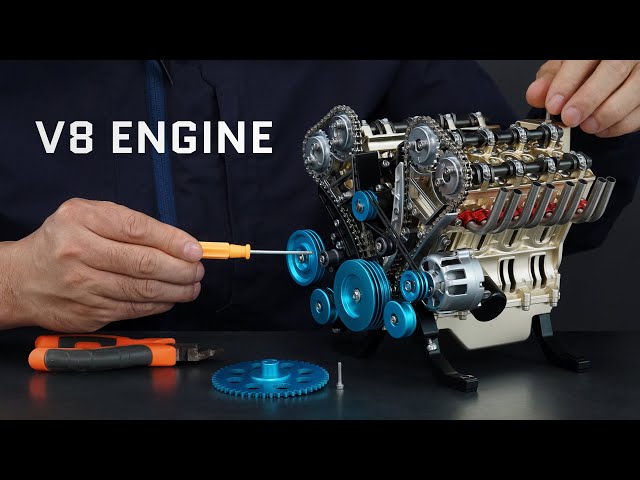 Building a V8 Gasoline Engine - Mini Full Metal 8-Cylinder 4-Stroke Car Engine Model Kit Assembly