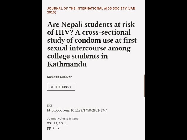 Are Nepali students at risk of HIV? A cross‐sectional study of condom use at first se... | RTCL.TV