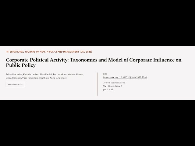 Corporate Political Activity: Taxonomies and Model of Corporate Influence on Public P... | RTCL.TV