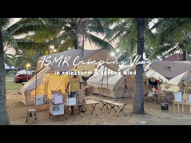 Camping at the beach with extreme weather | rainstorm and strong wind | ASMR | naturehike air 6.3