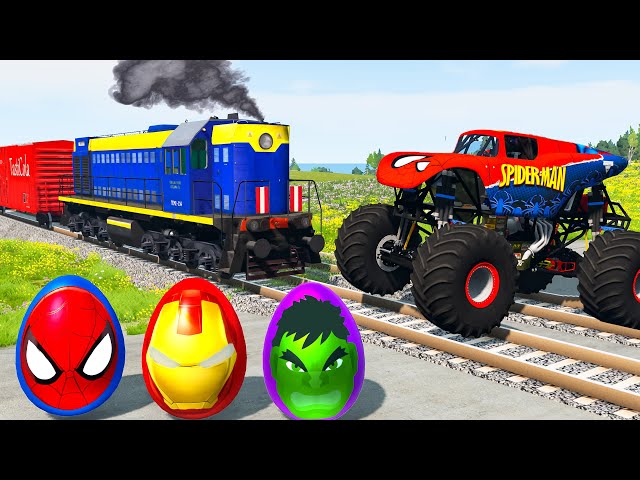 TRANSPORTING PIXAR CARS & FRUITS WITH COLORED & JOHN DEERE vs CLAAS vs TRACTORS - BeamNG.drive #983