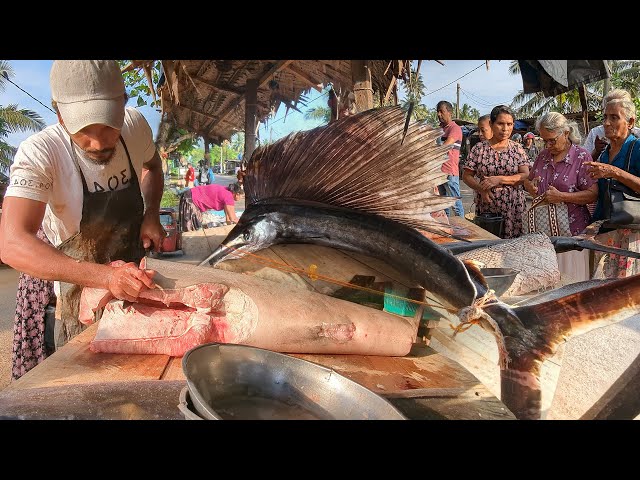 Amazing Fish Cutting Mastery in a Packed Street Fish Market