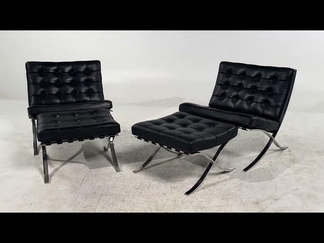 Mies van der Rohe for Knoll Mid Century Barcelona Lounge Chairs with Ottomans - Pair