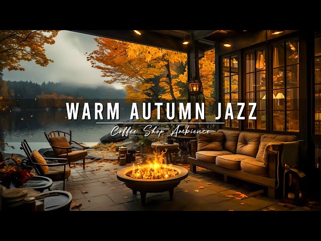 Autumn Porch Ambience 🍂 Rainy Day with Warm Jazz Music and Crackling Fireplace for Relaxing, Work