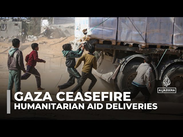 Aid flowing into Gaza on third day of ceasefire but challenges remain