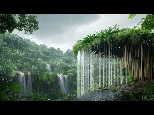 🌧️ Relaxing Rain Sounds | Jungle Waterfall & Bamboo Retreat  Sleep, Study, Meditation  3 Hours 🌿