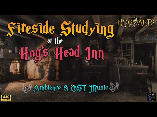 Ambient Music Fireside Studying in the Hog's Head Inn 4K 🎶 1 HOUR stationary gameplay 🎶