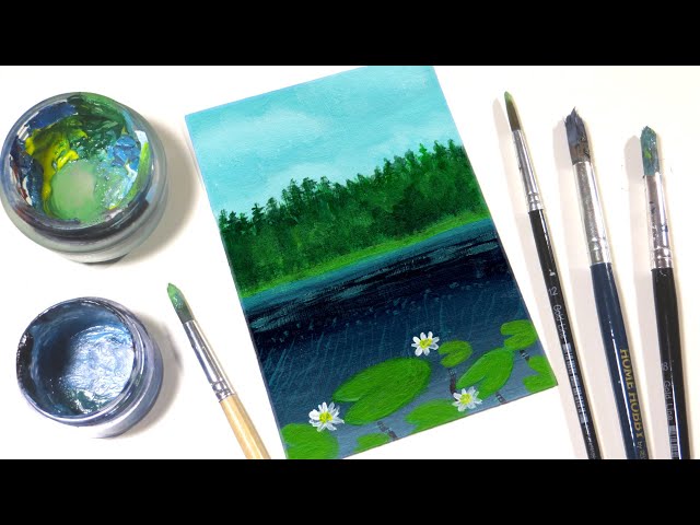 Easy Lakeside Acrylic Painting Tutorial on Cardboard